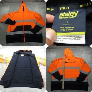 Bisley Work Hoodie Men Large Orange Reflective Heavyweight WaterResistant Jacket